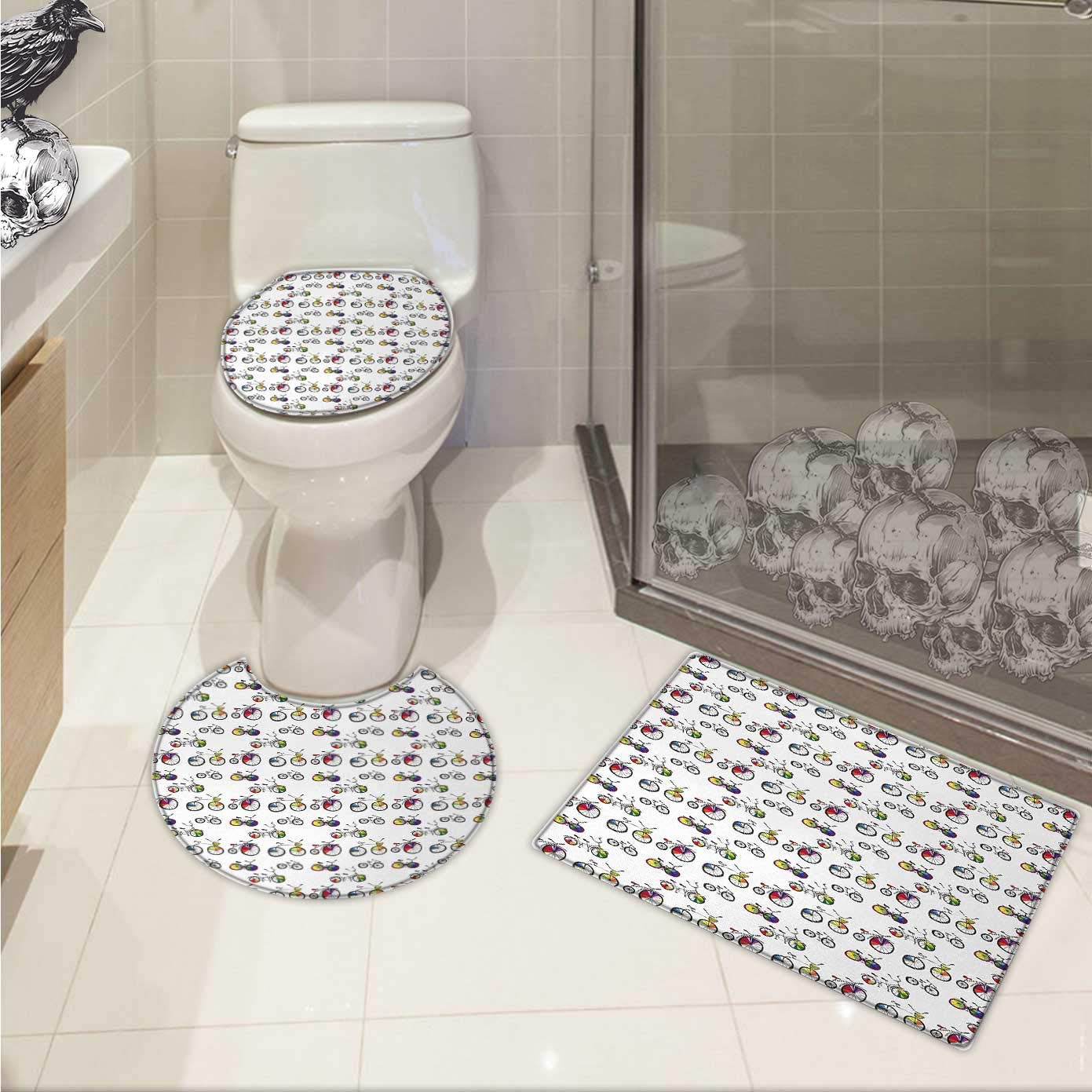 Amazon Com Bicycle Bathroom And Toilet Mat Set Hand Drawn