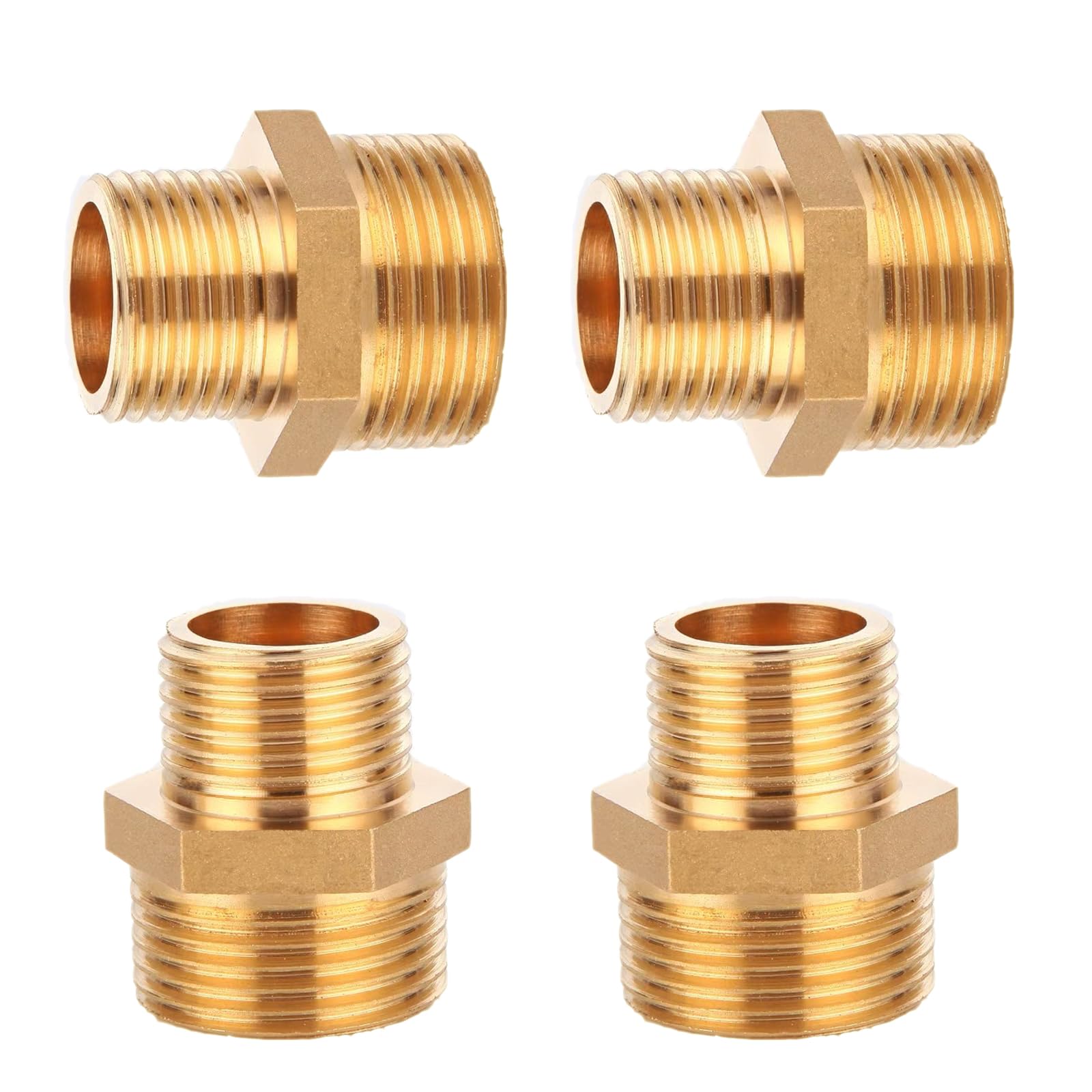Photo 1 of 4PCS Solid Brass Reducing Hex Nipple Adapter Set - 1/2" NPT Male to 1/4" NPT Male Pipe Fittings for Plumbing, Fuel Lines, and Pneumatic Systems