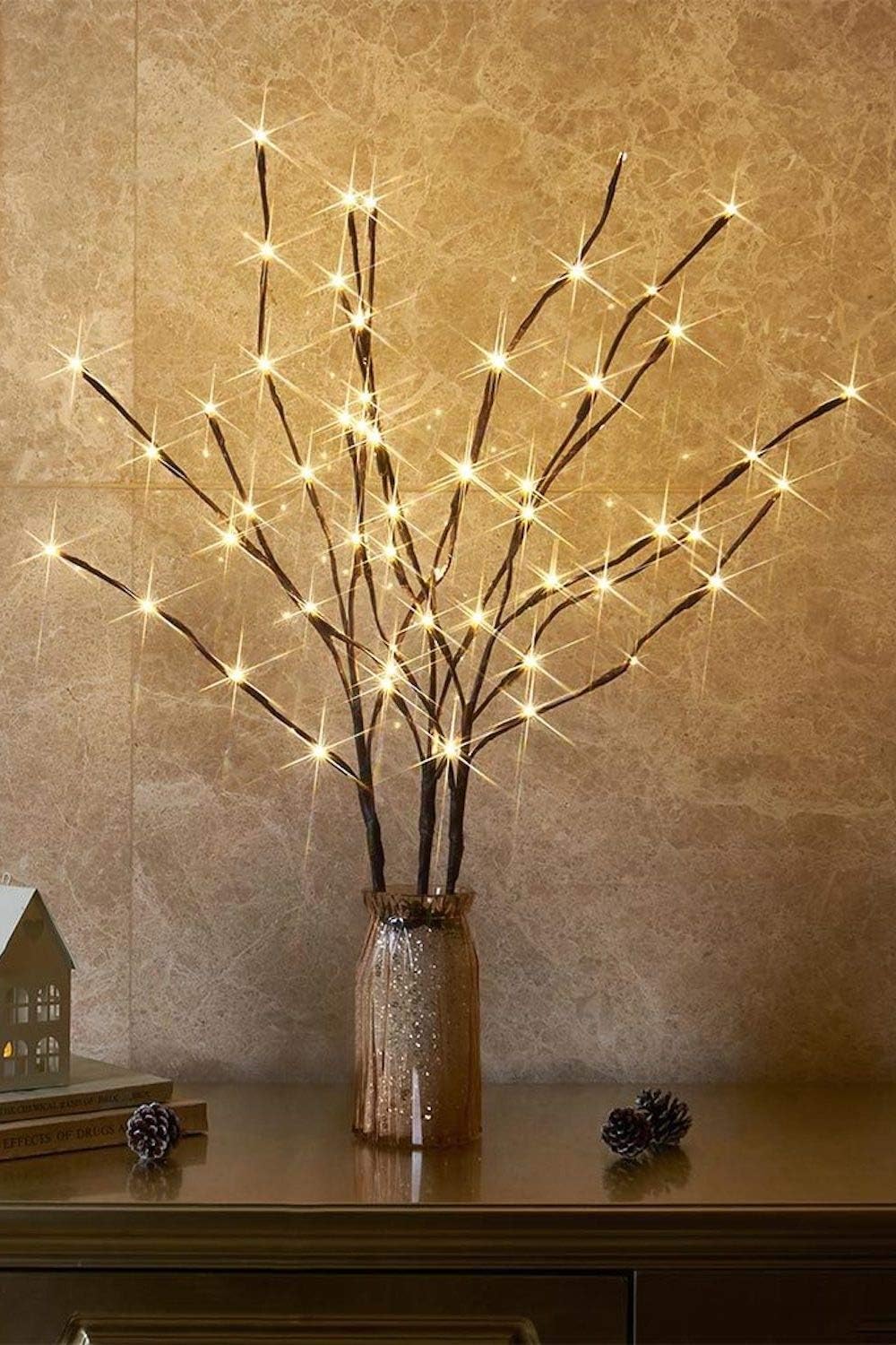 Eambrite 3 Pack 76cm Twig Lights with Ground Stakes Warm White LEDs