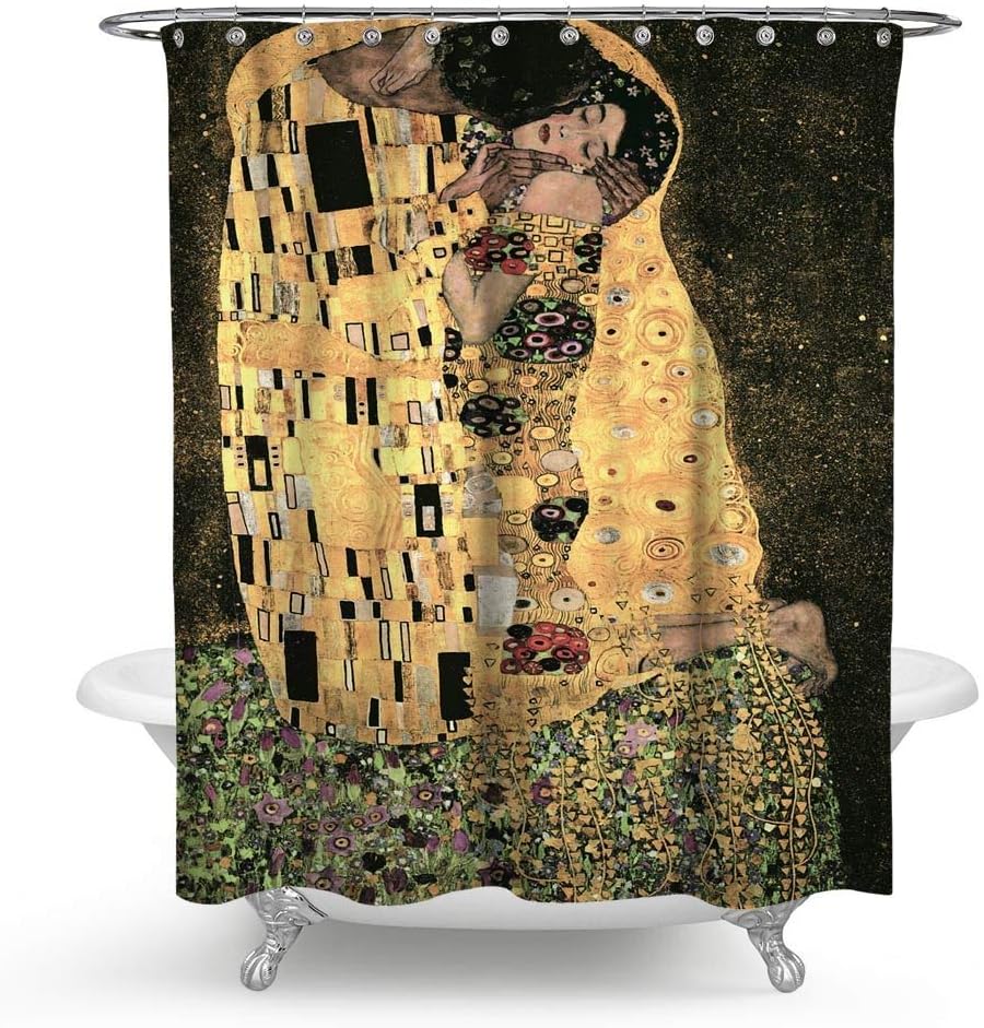KISY Gustav Klimt the Kiss Waterproof Bath Shower Curtain Art Romantic Famous Painting Bathroom Shower Curtain Standard Size 70" x 70"