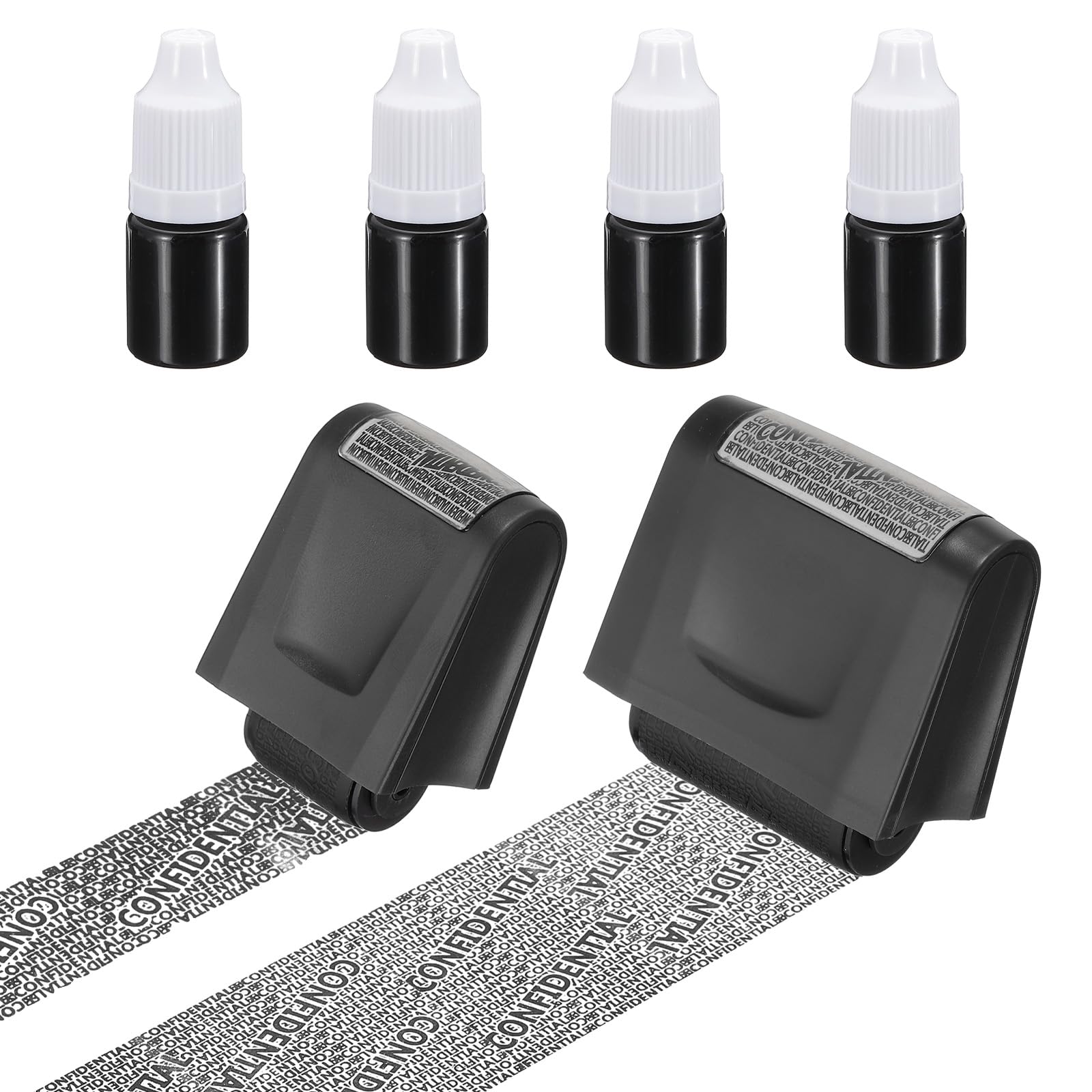 PATIKIL Identity Theft Protection Roller Stamp, 2Pcs 0.7/1.7" Confidential Roller Stamp Privacy ID Police Stamp Roller for Security ID Address with 4Pcs Refills, Black