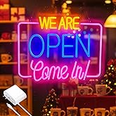 Open Sign for Business, LED Dimmable Neon Light with Adapter, 16.5" x 13", Pink blue yellow, Ideal for Window, Wall, Party, Bar, Coffee Shop, Nail Salons, and Store