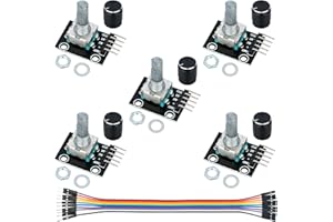 MTDELE 5Pcs 360 Degree Rotary Encoder Module Compatible with for Arduino Audio Electric Fan Light Control etc with Black Knobs Cap KY-040