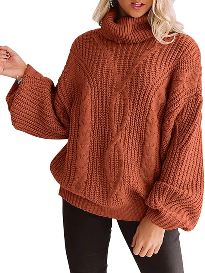 ZESICA Women's Long Sleeve Turtleneck Chunky Knit Loose Oversized