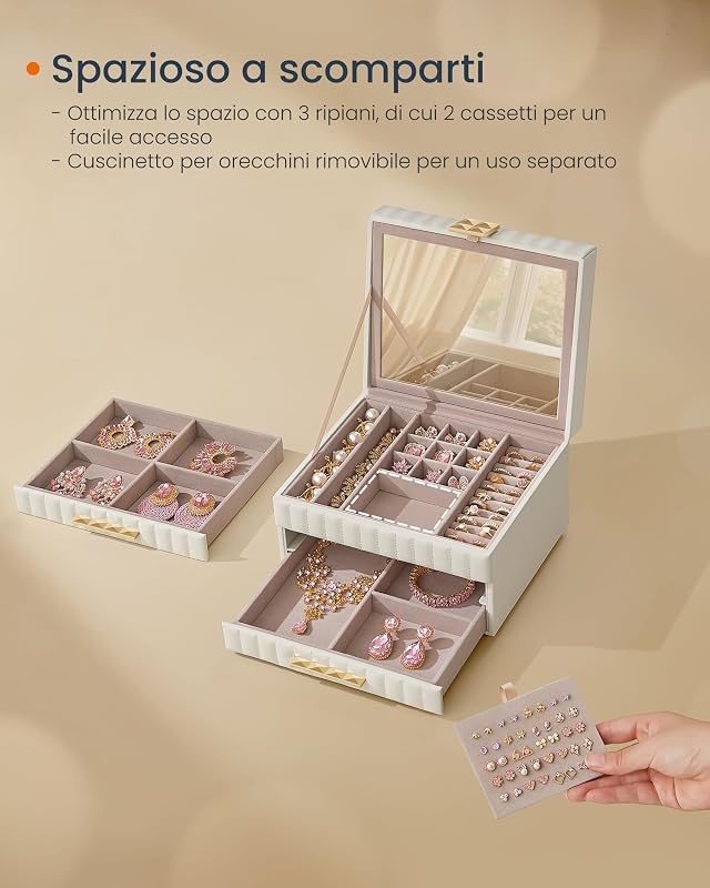 Scatola Portagioie, con Specchio, 21,5 x 24 x 15,8 cm