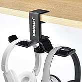 aceyoon Foldable Headphone Stand for Desk, Aluminum Headset Stand Clamp Hook Under Desk Space Save Mount, Headset Holder for Gaming Headphone, Office, Backpack, Bag, Purse Hanging (Black)