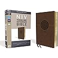 NIV, Thinline Reference Bible (Deep Study at a Portable Size), Leathersoft, Brown, Red Letter, Comfort Print