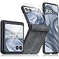 BSNRM for Motorola razr+ Plus 2024 Case/Razr+ Plus 2025 Case Built-in Screen Protector& Hinge Protection & Ultra Thin PU Leather Matte PC Shockproof Phone Case for Moto Razr+ 2024/2025 (Black Gray)