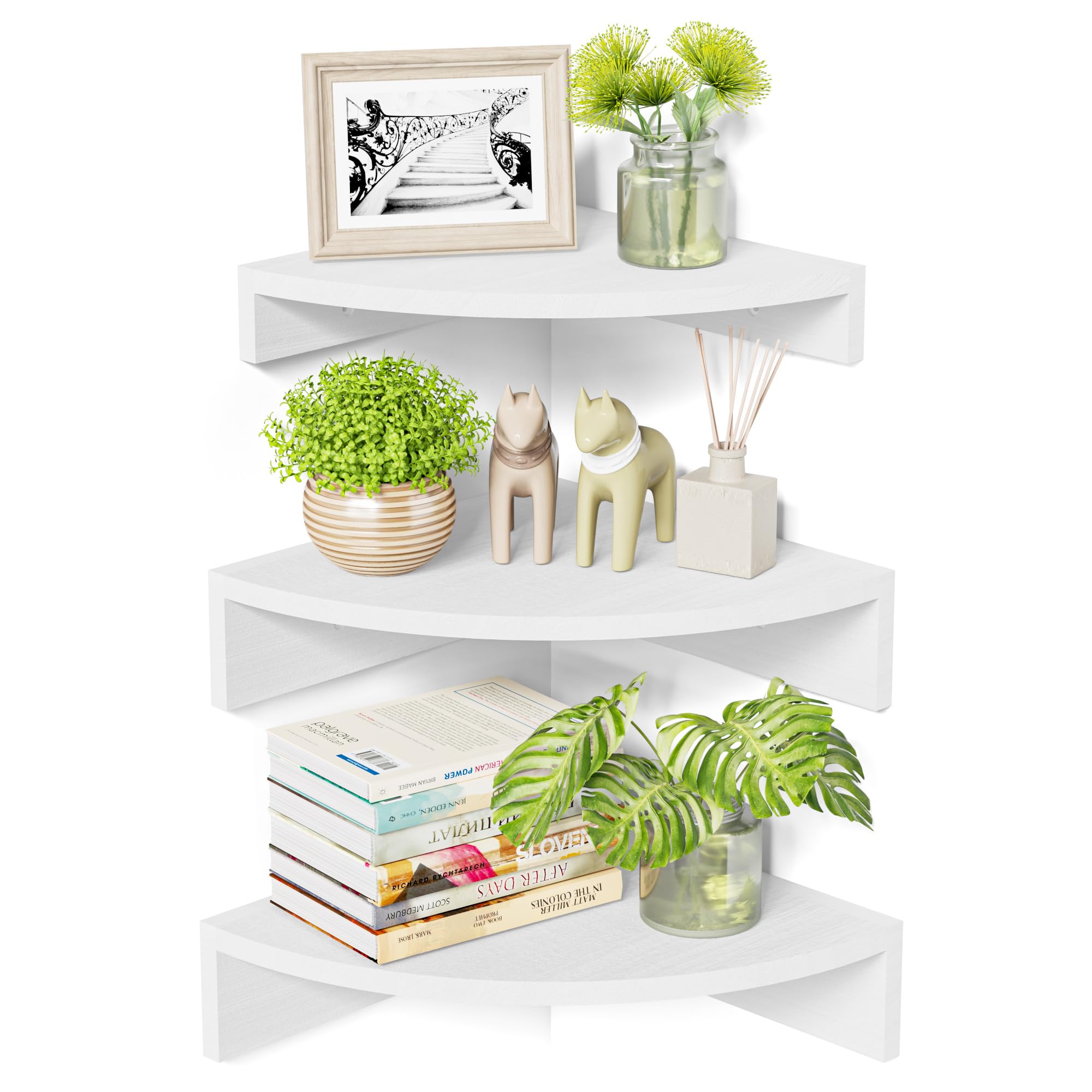 Alsonerbay Corner Shelf Floating Shelves White, Rustic Corner Wall Shelf Set of 3 Small Corner Shelf Unit Wooden Floating Corner Shelves for Bedroom Living Room Office Bathroom