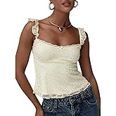 WYFC Lace Tops for Women Y2k Babydoll Tank Vintage Floral Going Out Shirt