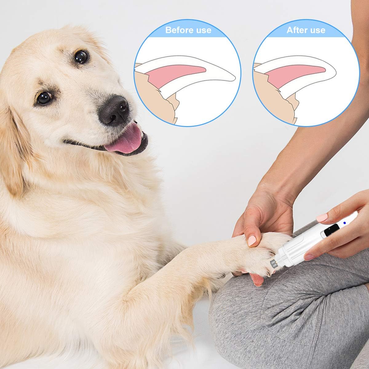 Foviza Dog Nail Grinder for Small Large Dogs Electric Dog Nail Trimmer Clippers Low Noise Paws Grooming Kit Pet Nail Clipper for Small Animals Claw Trimmer with Light (Pink)