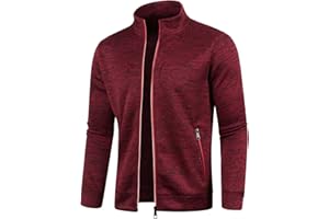 Zip Up Athletic Jacket for Men Mock Neck Lightweight Fleece Cardigan Sweaters Jogging Coat No Hood for Winter
