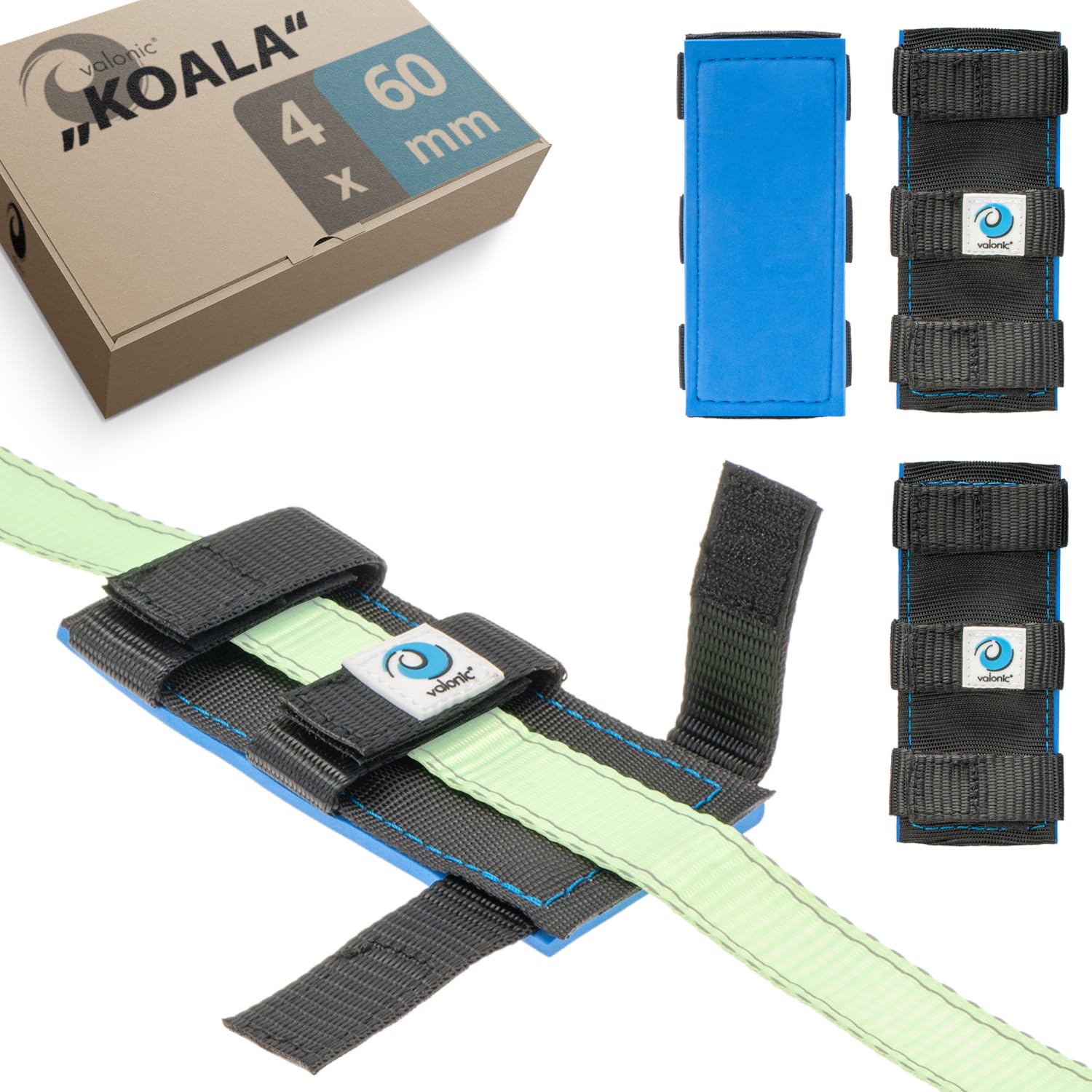 valonic KOALA - 4x protector for tie down straps - neoprene pad, protective sleeves for ratchet straps or tie downs with cam buckle
