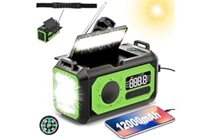 NEPIVEL 12000mAh Emergency Radio,Multi-Function AM/FM/NOAA Weather Radio,2 Solar Panels,Hand Crank,USB Cable 3 Charging Methods,SOS Alarm,Flashlight,Phone Charger,Compass,Reading Lamp (Green)