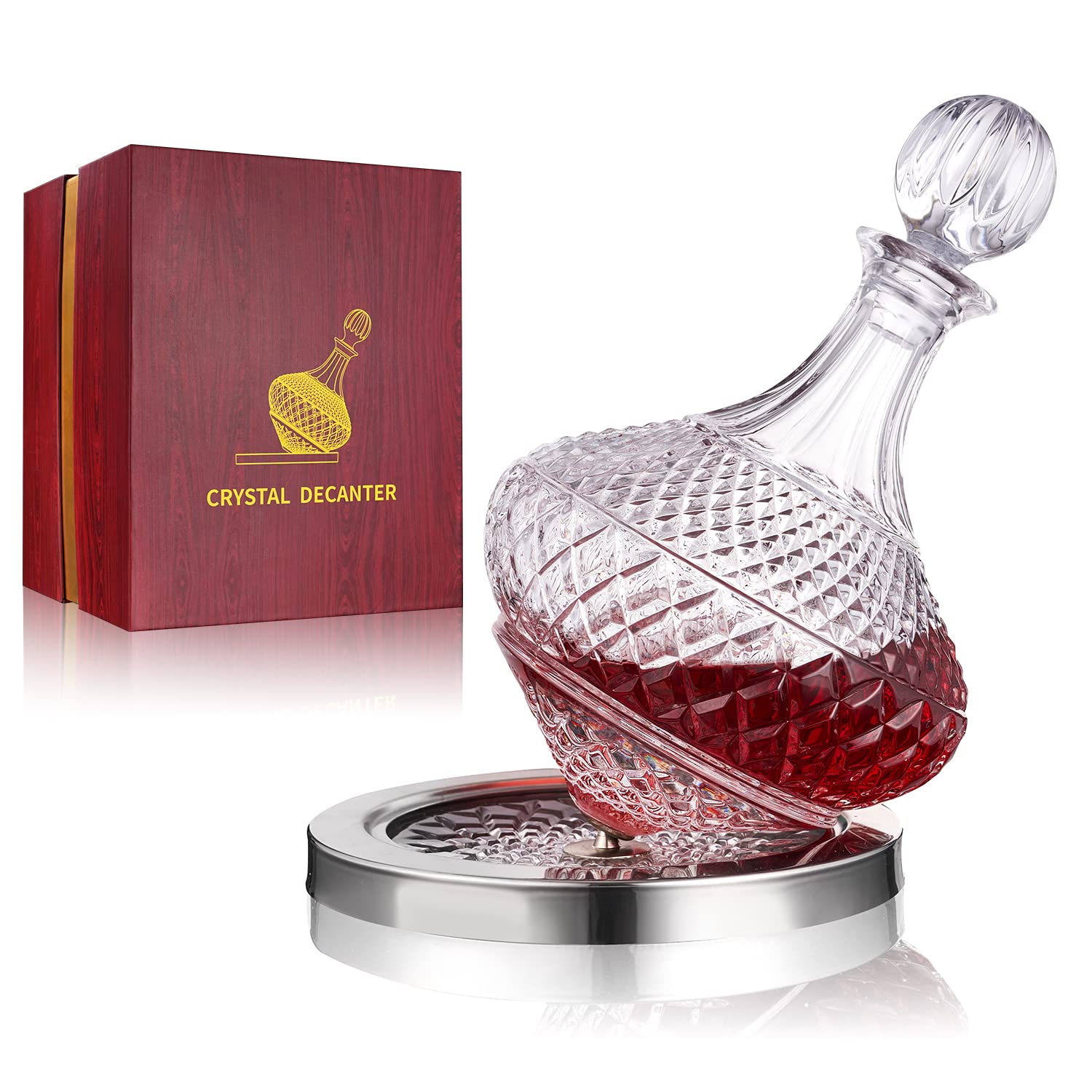 Paysky Spinning Wine Decanter with Lid, Unique Crystal Glass Wine Decanter +Luxury Gift Box, Decanter for Wine,Men/Women's Good Gift on Special Day -55 oz