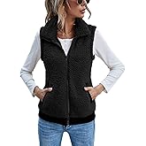 LOMON Womens Fuzzy Fleece Vest, Casual Warm Sleeveless Zip Up Sherpa Vest Jacket with Pockets for Fall/Winter