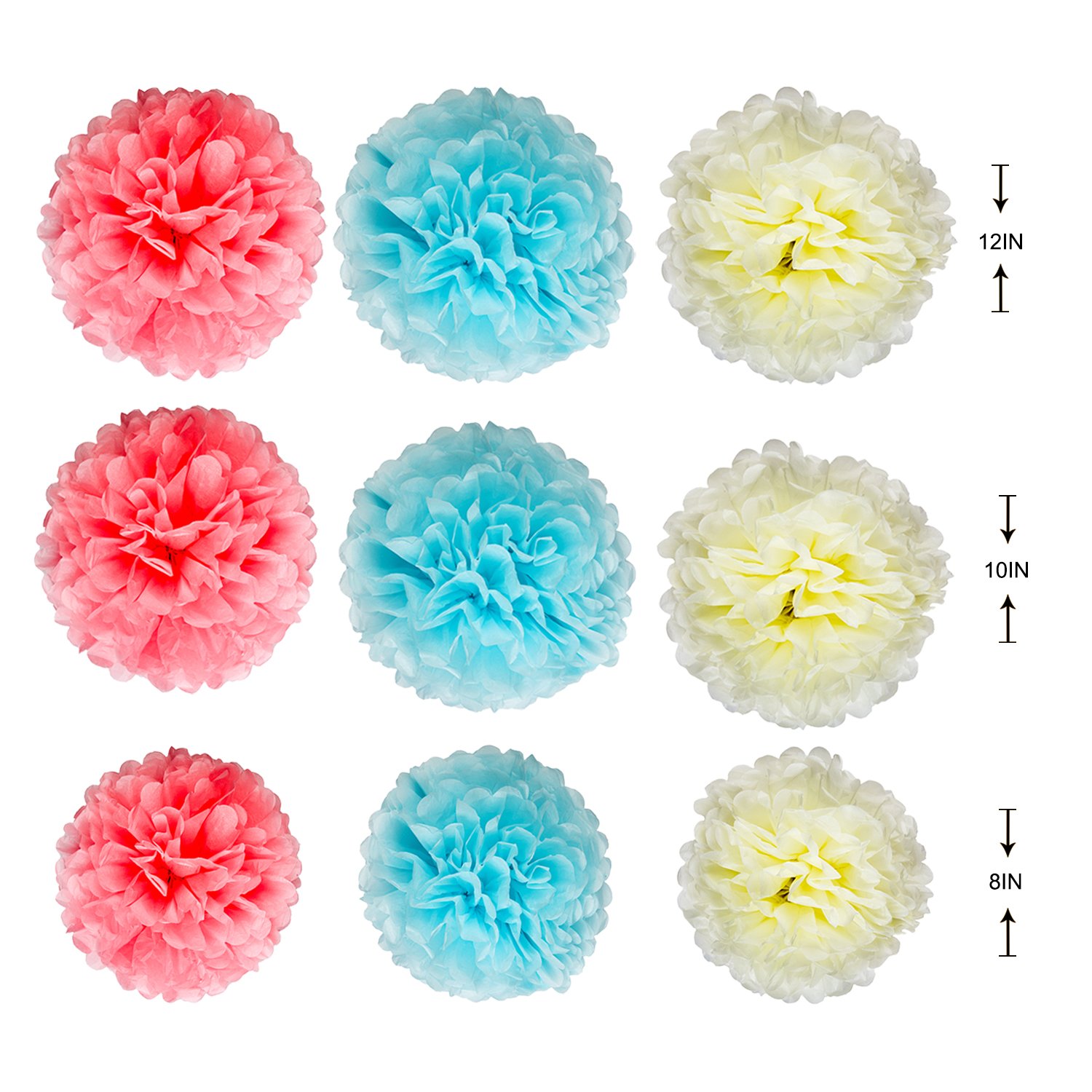 Tissue Paper Flowers Pom Poms Party Decorations Blue Yellow Pink Tassel garland for Baby Girl Unicorn Birthday Party Supplies Bridal Shower Decorative Decor 100% Premium Paper