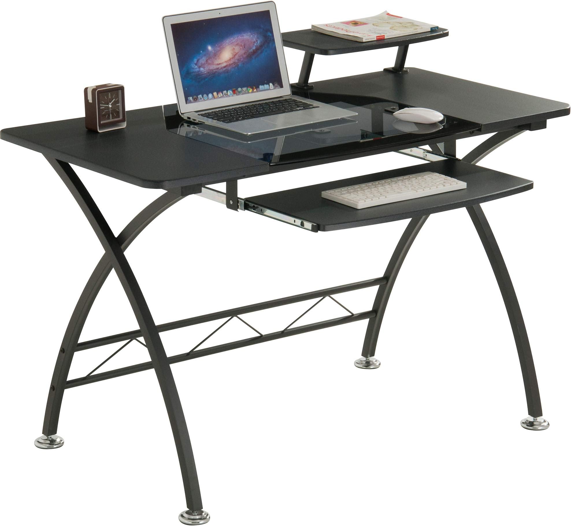 Accord CED-303B | Contemporary Two-Tier Desk | Space-Saving Storage with Keyboard Shelf | Grey with Black Frame