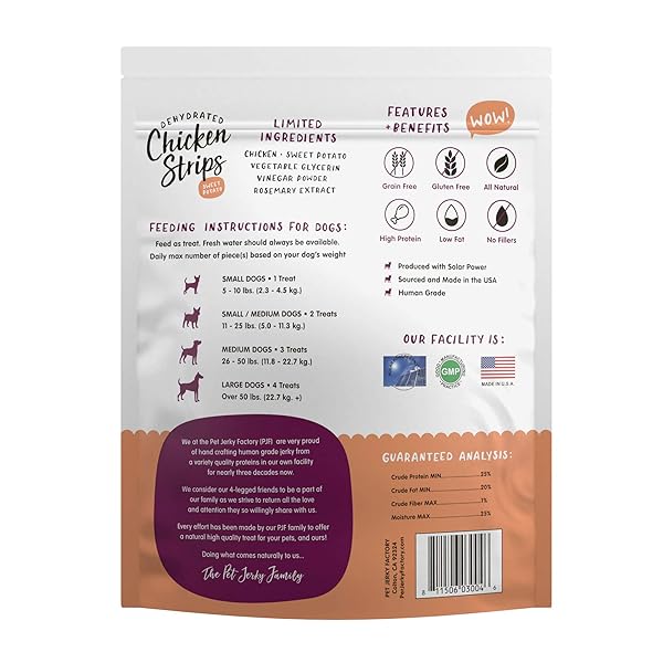 PET JERKY FACTORY PREMIUM CHICKEN AND SWEET POTATO 12 OZ. DOG JERKY TREATS | 100% HUMAN GRADE | USA MADE | HIGH PROTEIN | GRAIN FREE | LIMITED INGREDIENTS | BHA-BHT FREE | SOFT-TENDER
