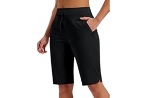 MoFiz Women's Bermuda Athletic Shorts 12'' Long Running Shorts High Waisted Knee Length Shorts with Zipper Pockets