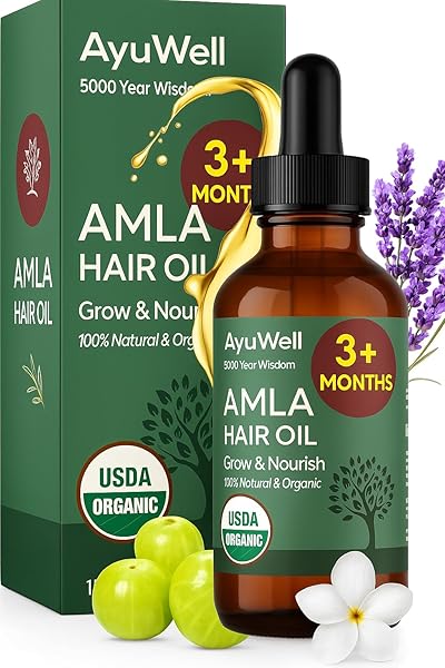 AYUWELL AYURVEDIC HAIR OIL, POTENT & LIGHTWEIGHT AMLA INDIAN HAIR GROWTH OIL — USDA & ALL HAIRS TYPES — FOR NOURISHING SCALP W/NON-GMO BHRINGRAJ, BRAHMI, & LAVENDAR FOR GROWTH + BALANCED HEALTH, 2 OZ