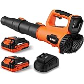 Leaf Blower, 21V Cordless Electric Blower with 2 2.0Ah Batteries and 1 Hour Fast Charger, Lightweight Leaf Blower for Patio Cleaning, Lawn Care, Blowing Fallen Leaves and Dust, etc.