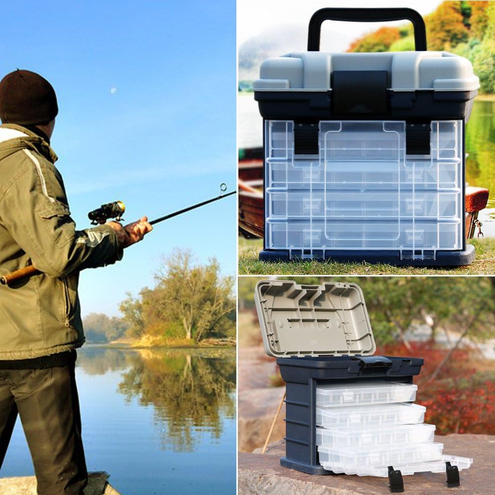 Sougayilang Fishing Tackle Box Portable 4 Layers Fishing Box Sea Boat Fishing Accessory Box Case with Handle Utility Box-Small Size : Sports & Outdoors