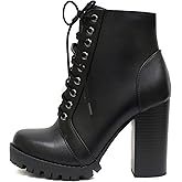 Soda Chalet – Fashion Lace up Military Inspired Ankle Boot with Stacked Heel and Side Zipper