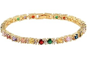 RIZILIA Eternity Tennis Bracelet & Round Cut CZ in Yellow Gold Plated, 7"