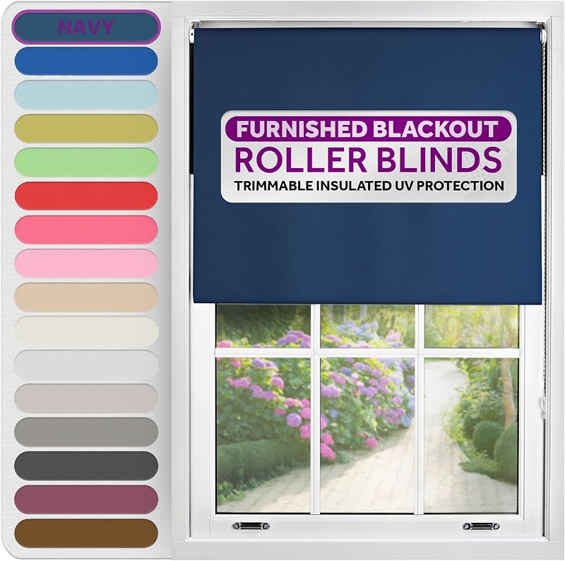 FURNISHED Roller Blinds Thermal Blackout Navy 50cm x 165cm