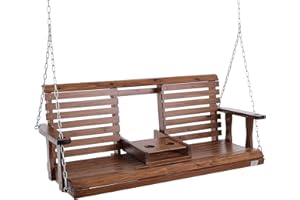 VEVOR Wooden Porch Swing 5 ft, Patio Bench Swing for Courtyard & Garden, Upgraded 880 lbs Strong Load Capacity, Heavy Duty Swing Chair Bench with Hanging Chains for Outdoors, Brown