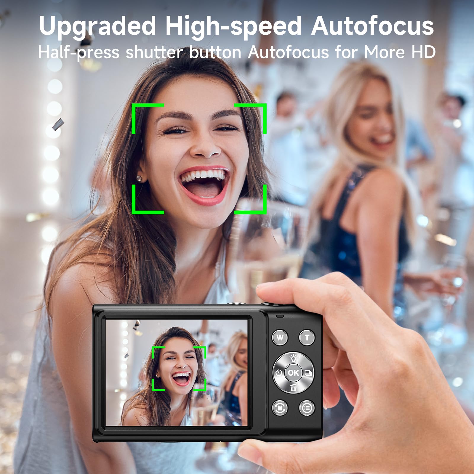 Digital Camera, Autofocus 48MP UHD 4K Vlogging Camera 16X Digital Zoom, Portable Compact Point and Shoot Digital Camera for Teens Adult Beginner with 32GB Card, 2 Batteries, Lanyard (Black)