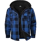 Dekomere Men's Thick Fleece Plaid Jacket Flannel Shirts Sherpa Lined Full Zip Up Hoodie Winter Coat with Pockets
