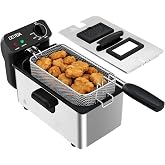 OSTBA Electric Deep Fryer with Basket, 3.2QT Stainless Steel Countertop | 1500W Heating with Adjustable Temperature Control, Viewing Window, Removable Oil Container and Overheat Protection