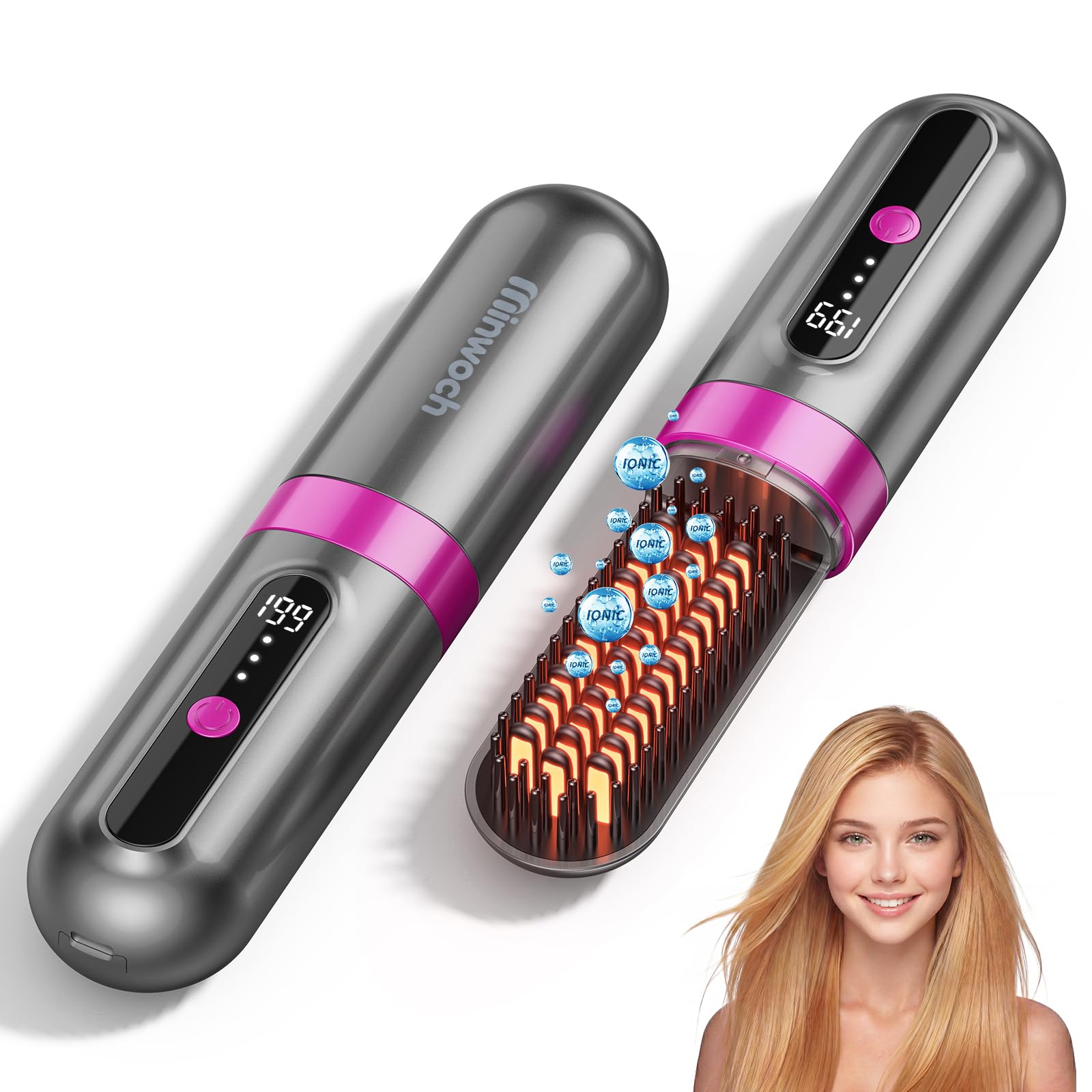 Photo 1 of Go Brush Pro 2026 Upgraded Cordless Hair Straightener Brush, Ionic Anti-Frizz, 300M Negative Ions, MCH Fast Heating, 3 Temp Settings, 4000mAh Type-C, Portable Travel Styling Tool