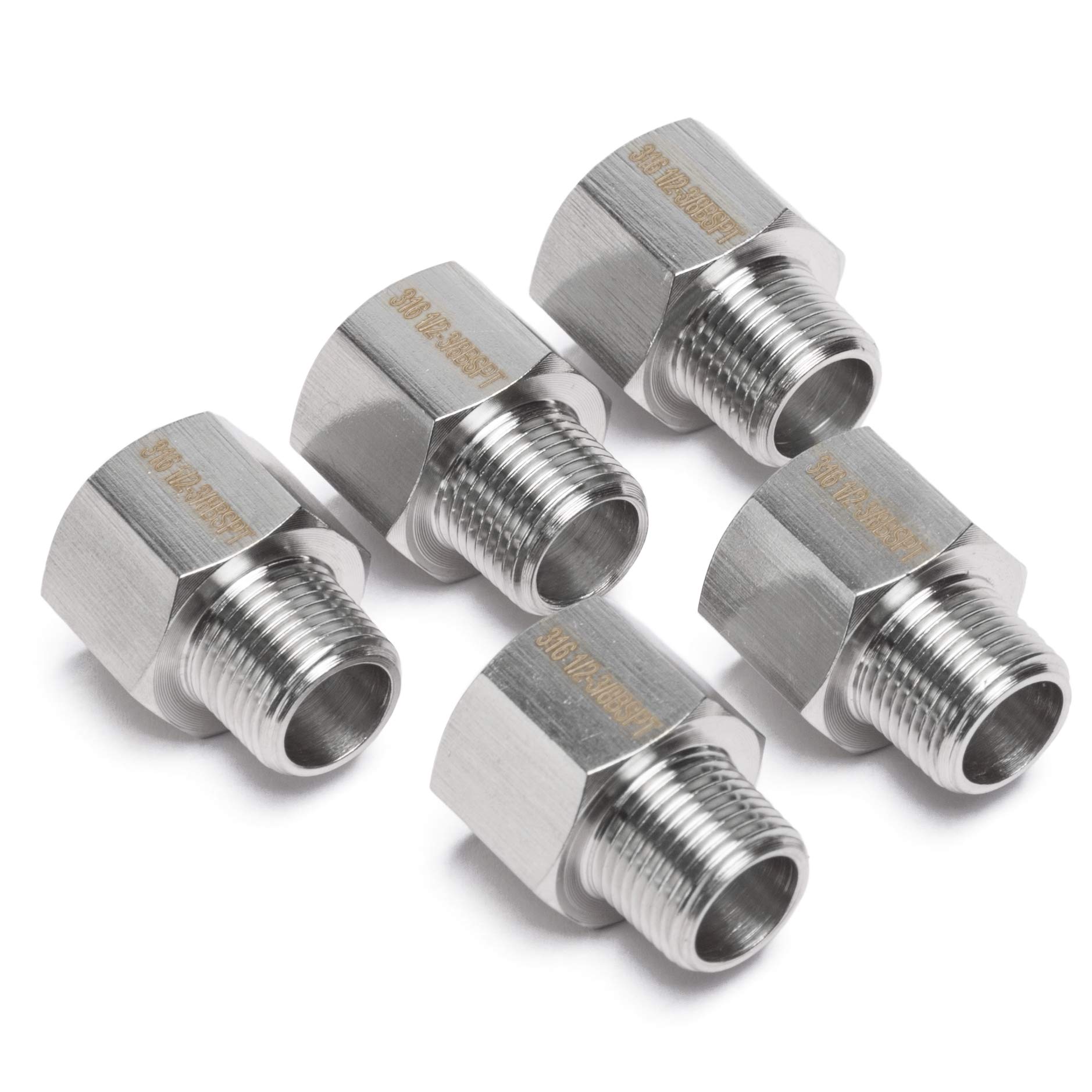 LTWFITTING Stainless Steel 316 Pipe 1/2-Inch Female BSPP x 3/8-Inch Male BSPT Adapter Fuel Gas Air (Pack of 5)