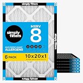 Simply 10x20x1 Air Filter, MERV 8, 6 Pack, For Home AC Furnace &amp; HVAC (Actual Size: 9.75"x19.75"x0.75") DUST, Pet, &amp; Allergy Control