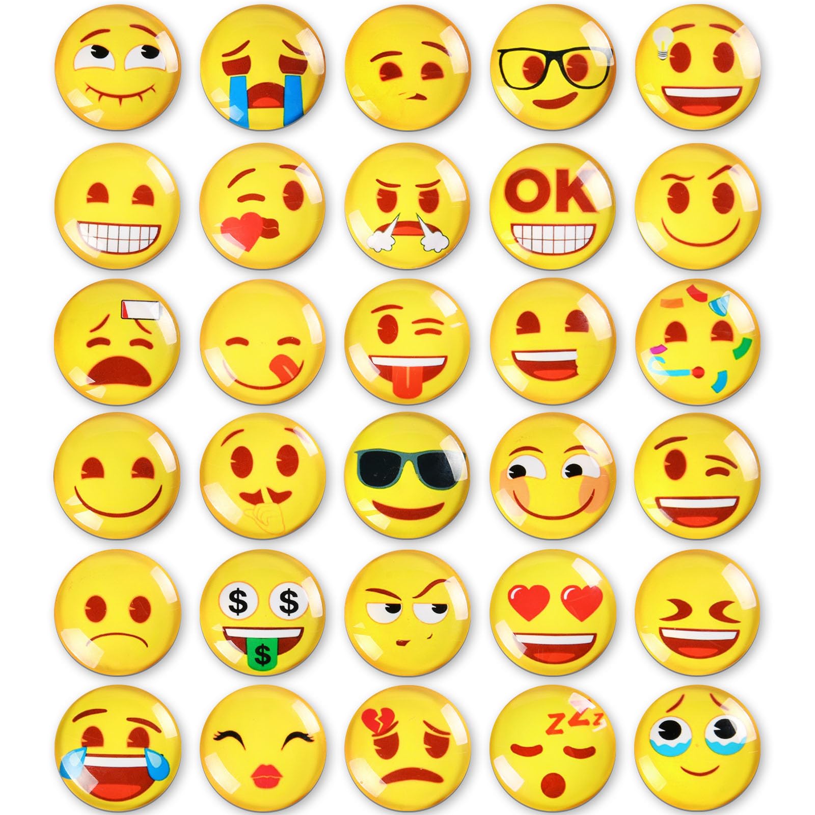 AUAUY 30PCS Magnetic Emojis, 3D Glass Emoji Fridge Magnets, Emoji Magnets for Refrigerator Funny Fridge Magnets Cute Magnets for Whiteboard Notice Board Locker Decorative Magnets Office and Kitchen