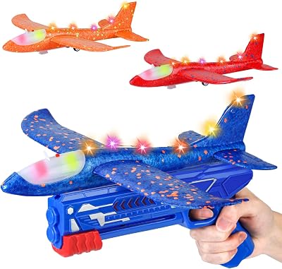 Winstico Airplane Launcher Toy 3 Pack Foam Gliders Night Light Outdoor Kids Gift