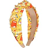 YARIEW Teacher Knotted Headband for Women Book Pencil Rhinestone Pearl Embellished Teacher Headbands Jeweled Headband Top Knot Hair Accessories for Women Back To School Supplies Yellow