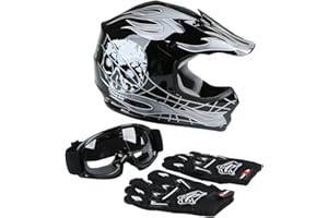 XFMT-MOTO-PART DOT Youth Kids Motocross Offroad Street Dirt Bike Helmet W/Goggles Gloves ATV Mx Skull Helmet