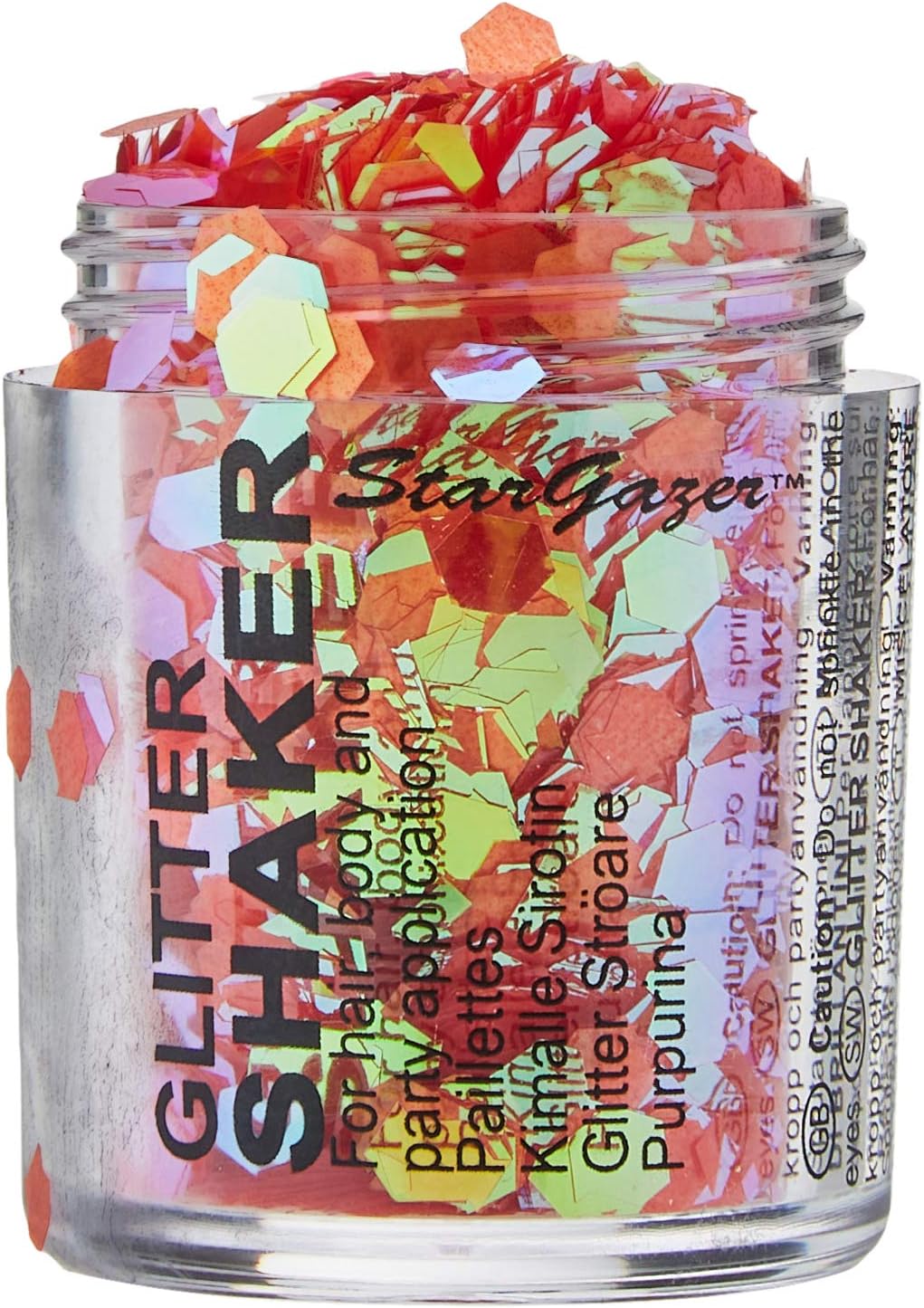 Stargazer Chunky Glitter Shaker, UV Orange. Cosmetic glitter for use on the eyes lips, face, body, hair and nails - Image 4