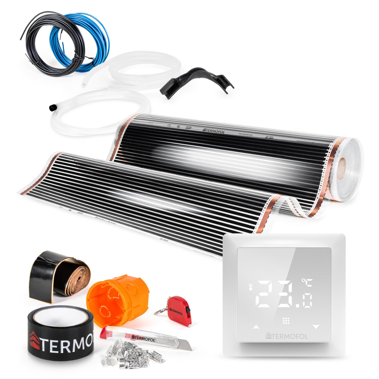 Termofol Elektrische Fußbodenheizung Heizfolie 230V - mit Thermostat H6 - Leistung 140 W/m2 - Oberfläche 12m² - Fussbodenheizung Elektrisch Komplettset fur Fußboden-, Wand- oder Deckenheizung