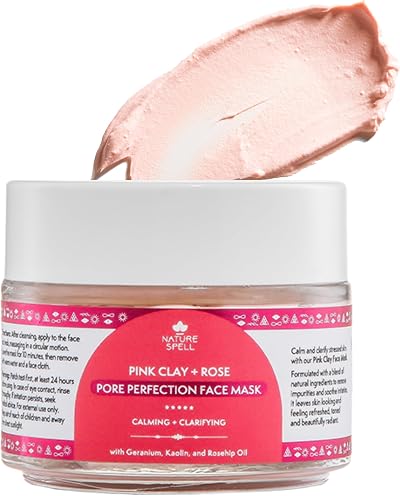 Nature Spell Pink Clay Face Mask with Rose Water 100 ml Pore Refining Vegan