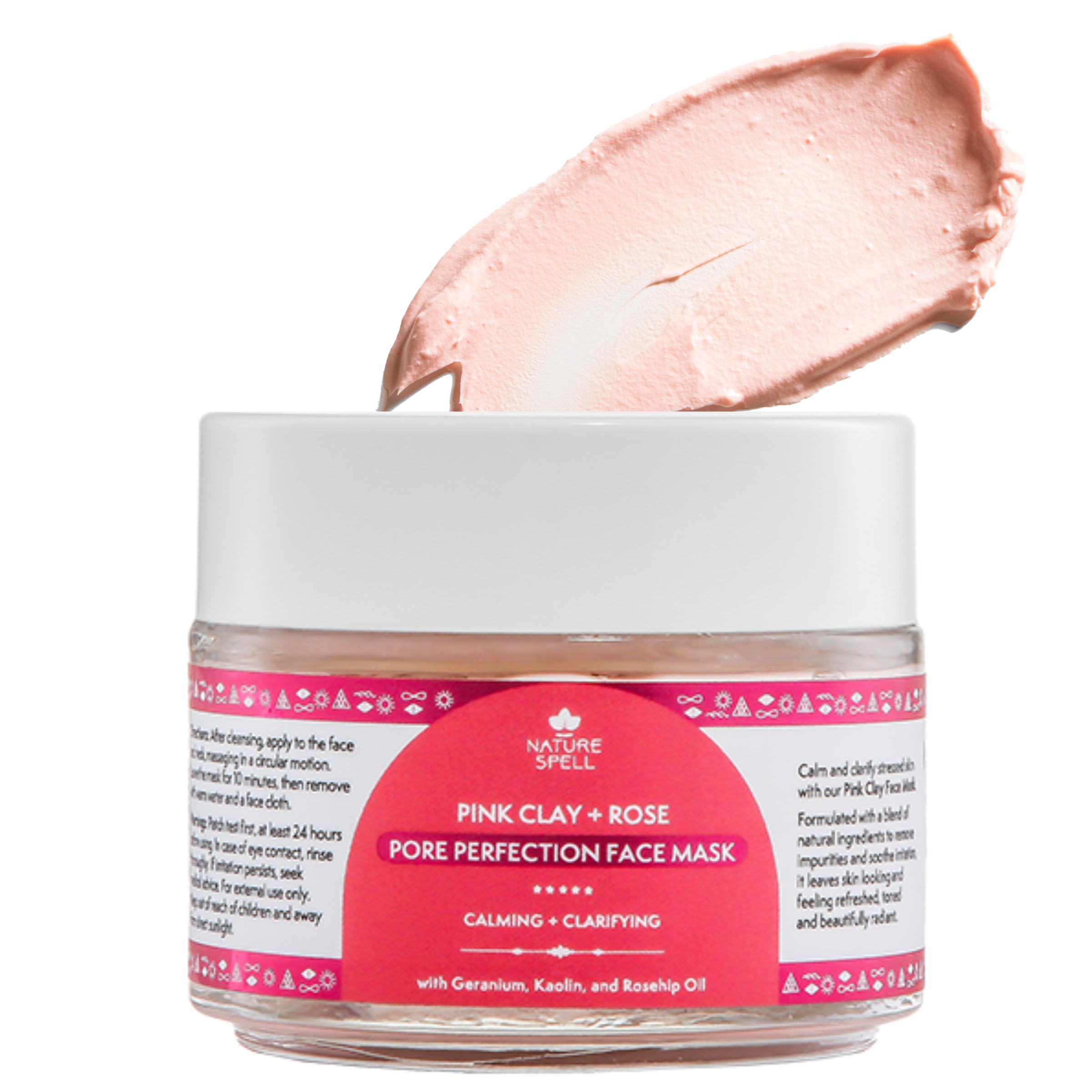 Nature Spell Pink Clay Face Mask with Rose Water, Pore Minimising & Clarifying Mask with Calamine & Rosehip Oil, Helps Absorb Excess Oil, Refine Skin Texture & Control Shine, Vegan Skincare, 100 ml