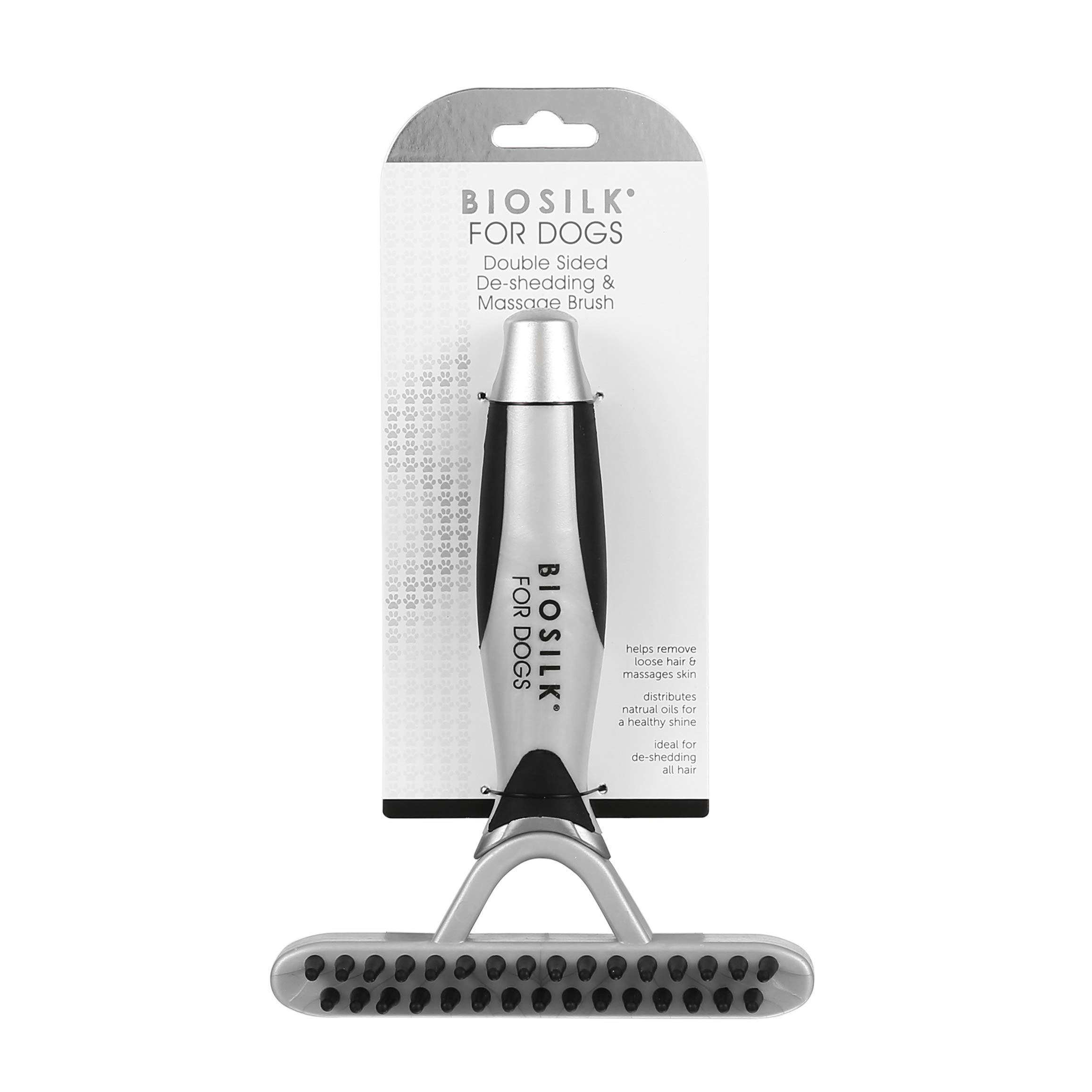 BioSilk for Dogs Dual Sided De-shedding Blade & Massage Brush, white