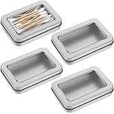 KFHENSOMR 4 Pcs Travel Cotton Swab Holder, Portable Floss Pick Holder, Clear Dustproof Travel Qtips Case with Lid, Metal Cotton Ball Holders for Dental Floss, Hair Ties & Small Items (Silver)