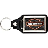 Mafia Mugs Personalized Motorcycle Keychain - Custom Name Biker Key Chain - Inspired by Biker Culture - Diamond Plate Look Background