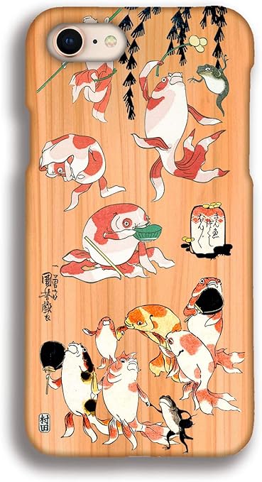 Amazon Co Jp Iphonese2 Se 第2世代 Iphone8 7 スマホケース 木 世界の名画 歌川国芳 金魚づくし 木製ケース 浮世絵 絵画 芸術 アート おしゃれ 金魚 木目 Wood Iphone 木 家電 カメラ