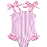 YOUNGER TREE Toddler Swimsuit Girl Color Block Stripe One-Piece Swimwear Baby Girl Bathing Suits